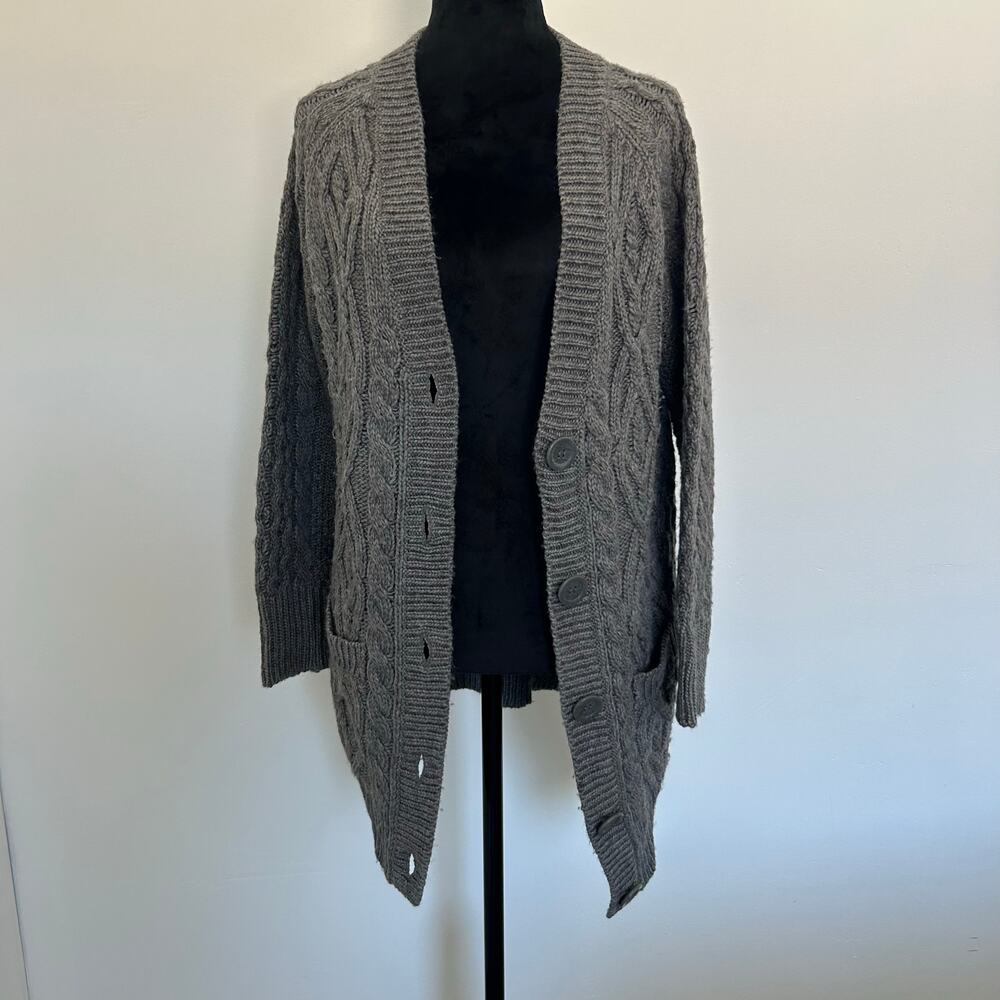 Zara Knit Cardigan, Oversized Chunky, Gray, Size Medium